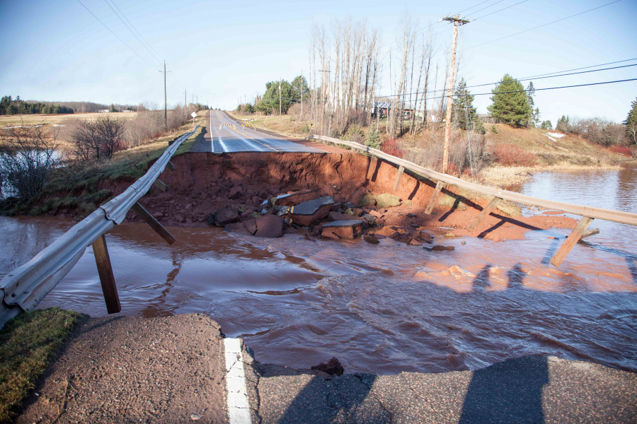 A road washed out by a storm