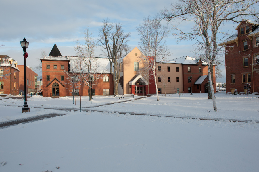 A building on campus on a sunny winter day