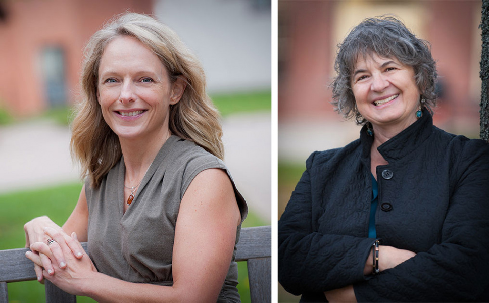 Medium close-up photos of two smiling females