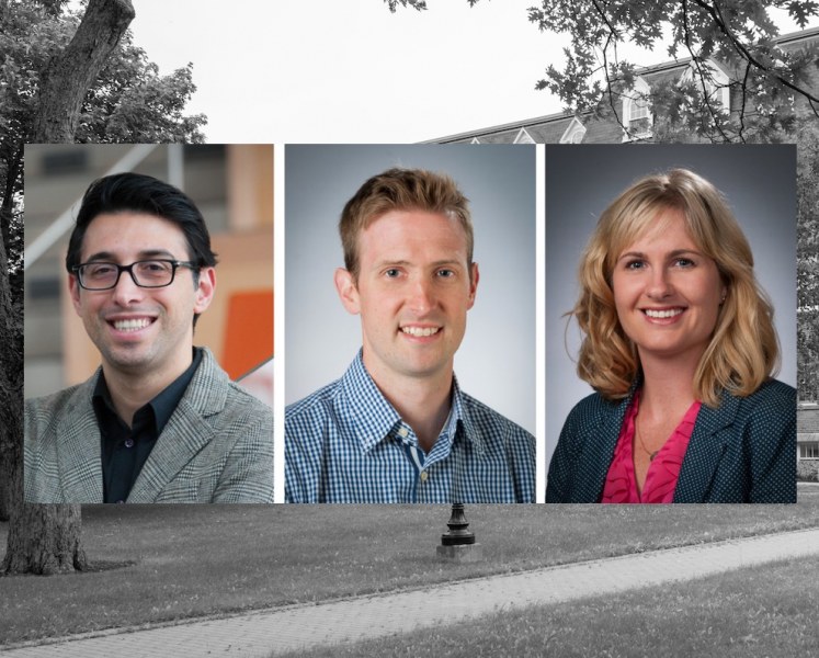 Three head shots of professors. Two on the left are men, the one on the right is a woman. 