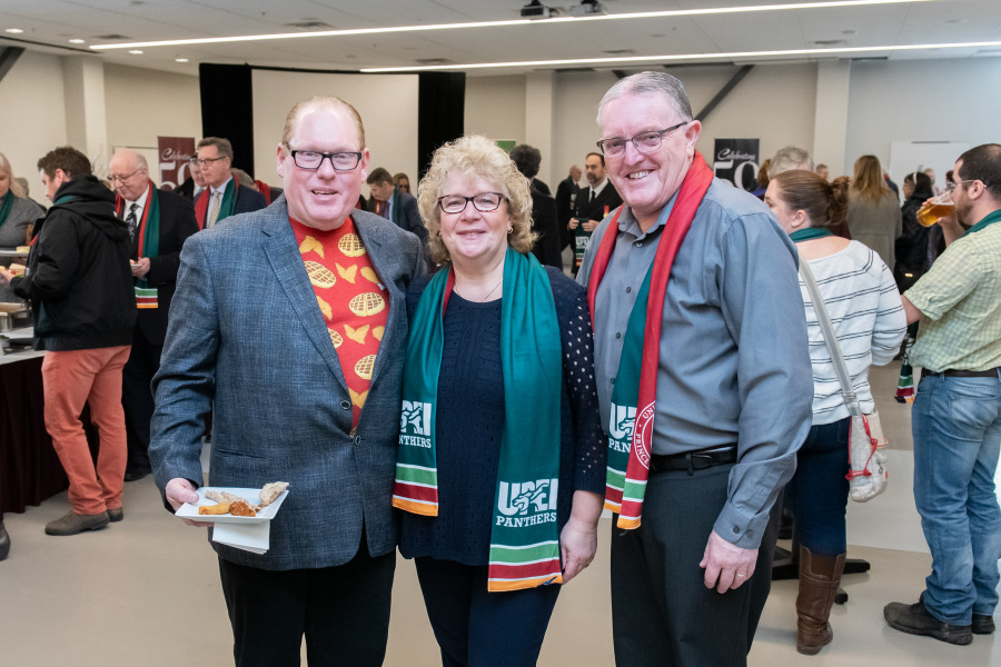 Charles (Chuckie) Keating, Charlene Morrison, and David Morrison enjoy the last UPEI New Year’s Day Levee held in 2020. 