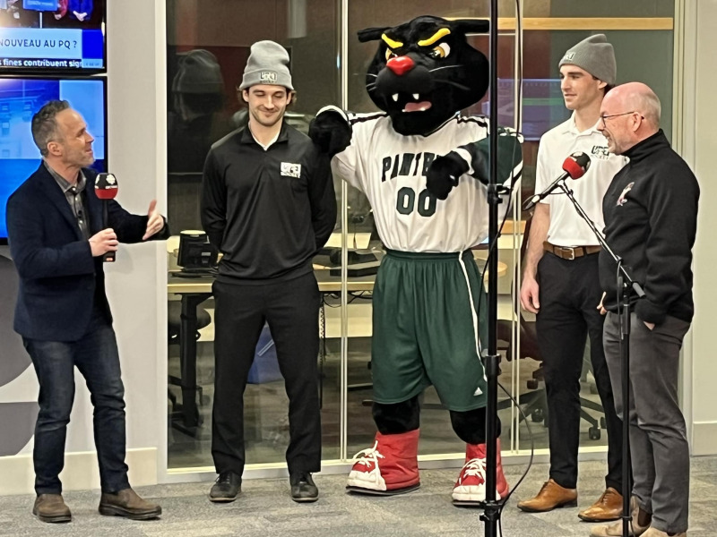 From left: Jay Scotland, Kyle Maksimovich, Pride the Panther, TJ Shea, and event chair Bruce Donaldson promoting the upcoming U-CUP on Compass.