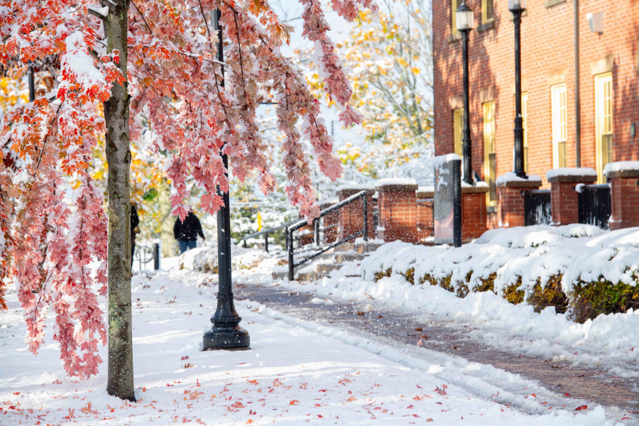 photo of snow covered campus quad