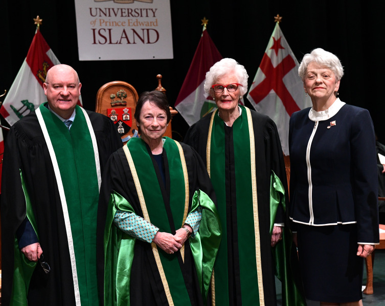 From left to right: Dr. Greg Keefe, President and Vice-Chancellor (Interim); Hon. Diane F. Griffin, Chancellor; Hon. Catherine Callbeck, Chancellor Emeritus, and Hon. Antoinette Perry, Lieutenant Governor of Prince Edward Island.