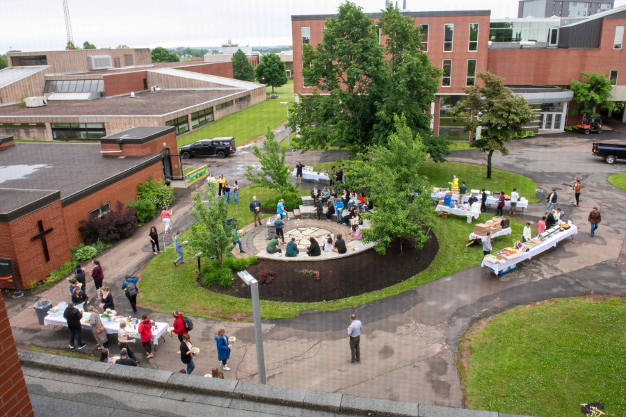 UPEI faculty, staff, and students enjoying food, fun, and conversation during the “Respect the Space, No Room for Hate BBQ”