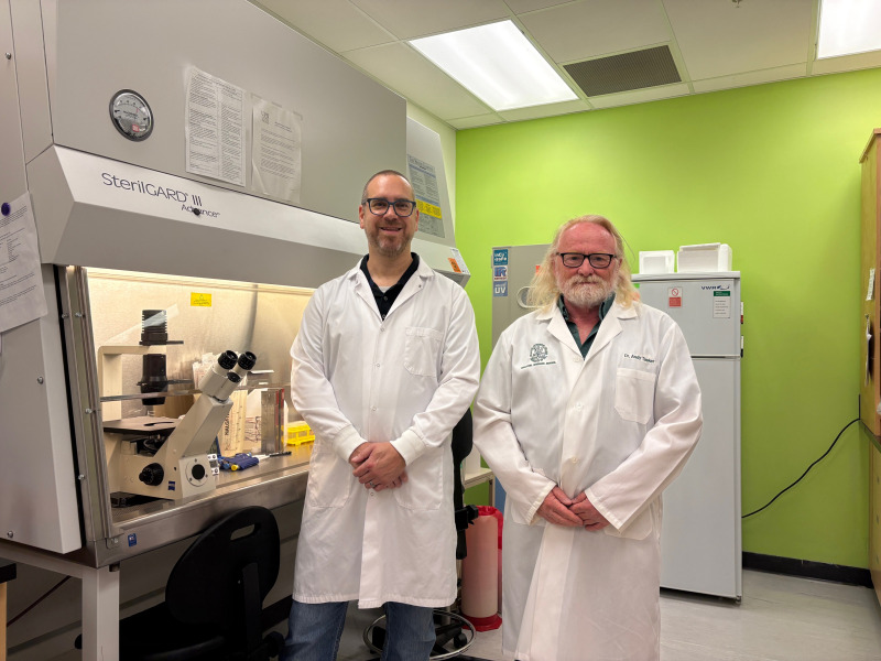 Dr. Jay Penney, Canada Research Chair in Biomedical Genetics, and Dr. Andrew Tasker, Professor Emeritus, Neuropharmacology, Faculty of Veterinary Medicine, UPEI