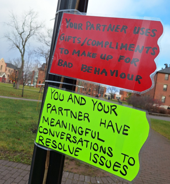 Red Flag Green Flag signs hung on campus during last year’s inaugural event. 