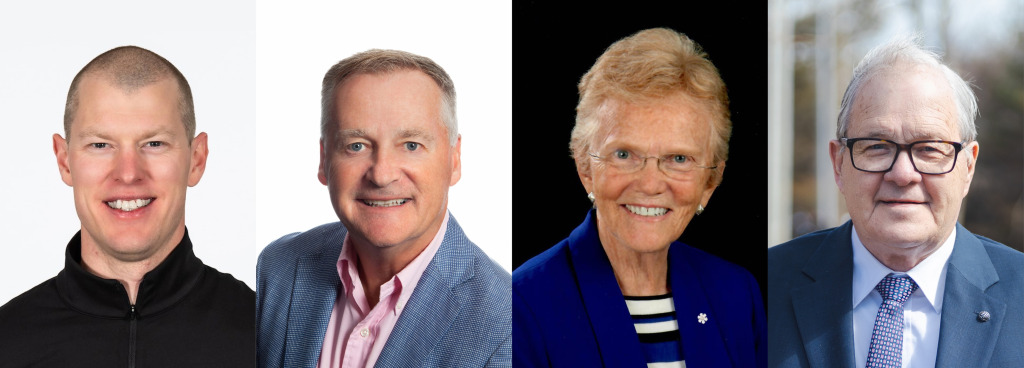 UPEI will grant honorary doctorates to (from left to right) Mark Arendz, Ron Keefe, Hazel Matchett Robinson, and the Hon. Lawrence MacAulay during the 2026 convocation ceremonies, May 12–15.