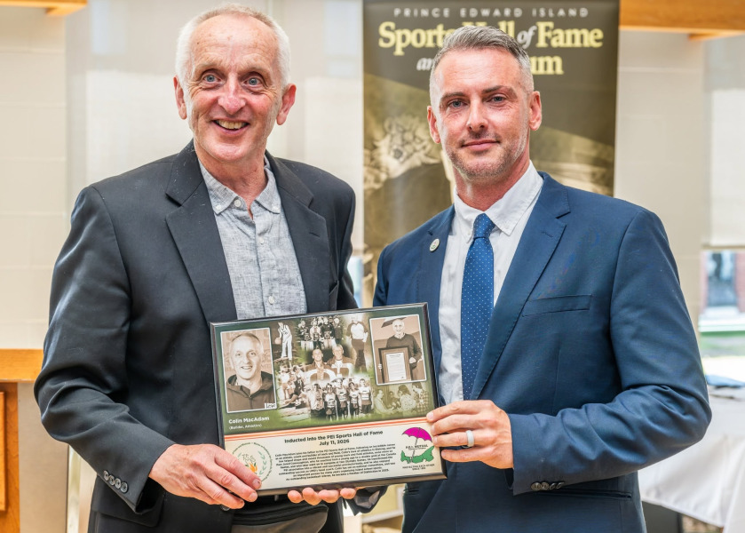 Colin MacAdam and Jared Connaughton attended the PEI Sports Hall of Fame induction ceremony at UPEI