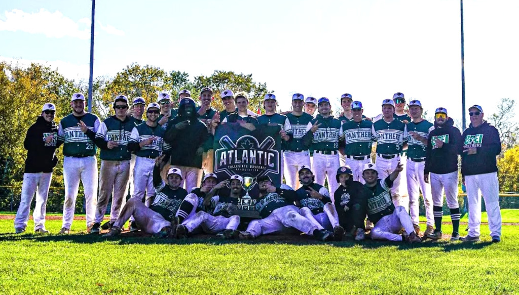 The UPEI Men’s Baseball team celebrate their ACBA championship at Memorial Field in Victoria Park, Charlottetown on October 18.