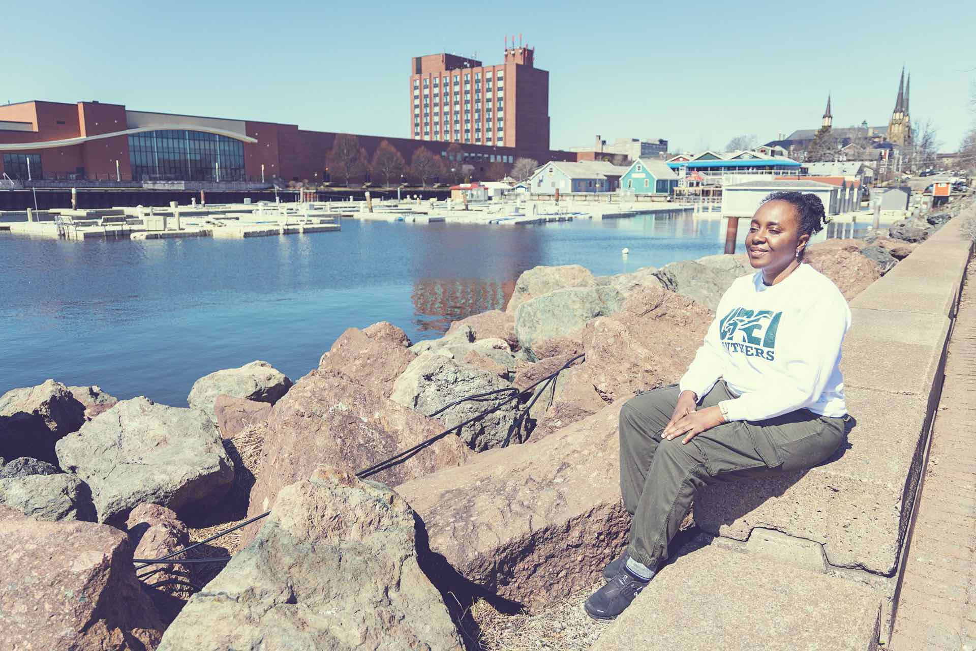UPEI Master of Arts in Island Studies student Ayana Arnaud on the Charlottetown waterfront