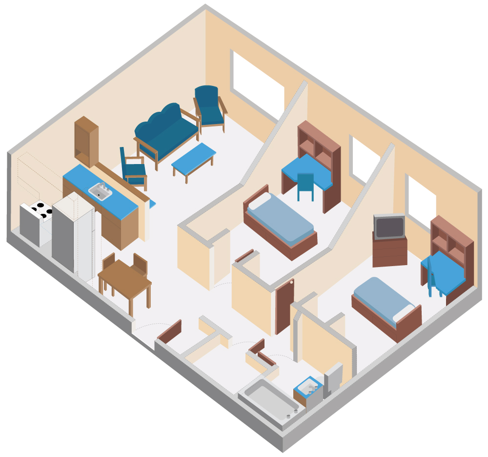 floor plan of Blanchard Hall residence room