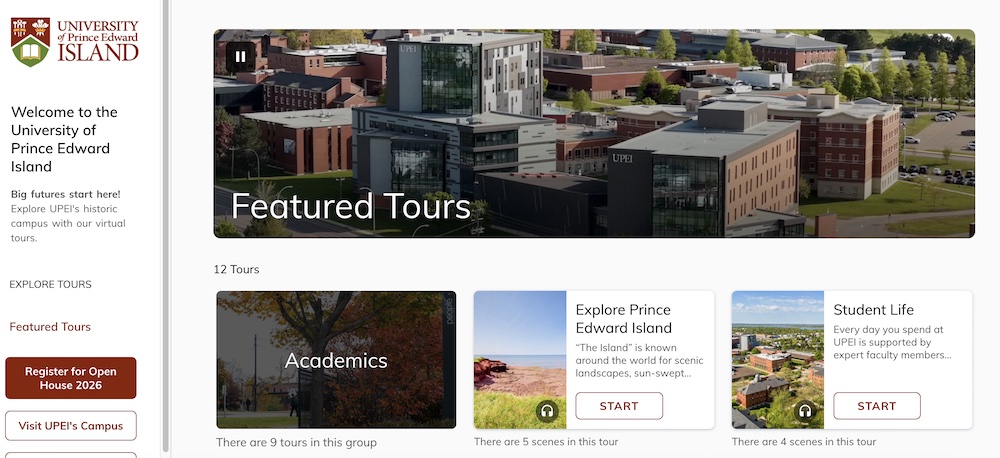 screenshot of the UPEI's Circuit Virtual Campus Tours homepage
