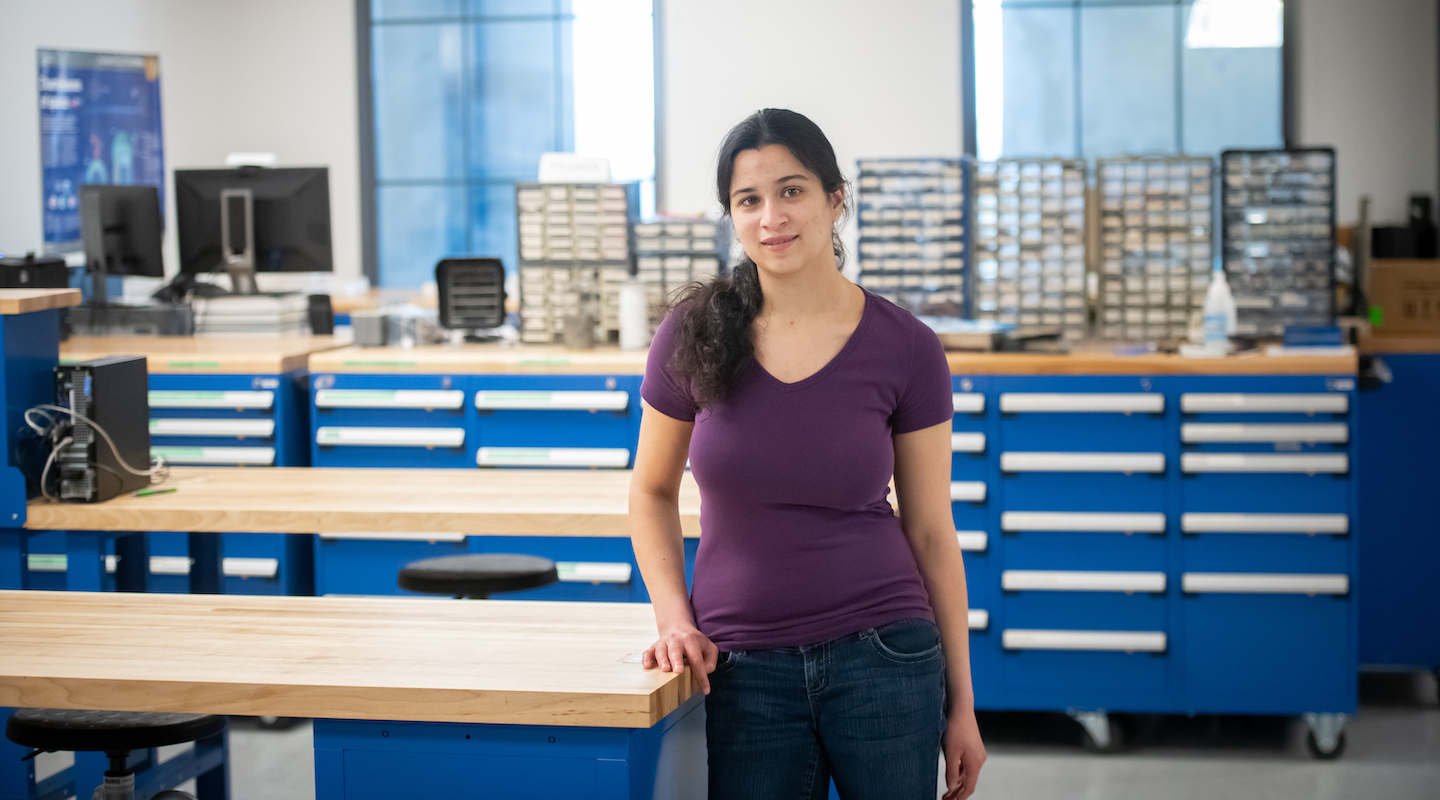 upei physics student desiree rehel in the physics lab