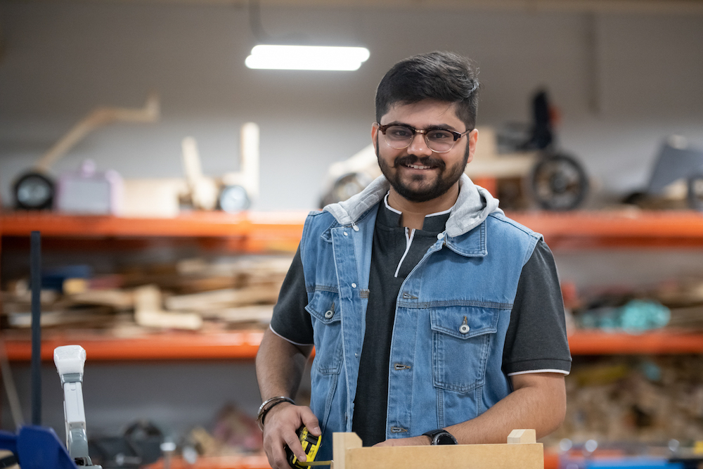 upei engineering graduate darvin patel in the sustainable design engineering building