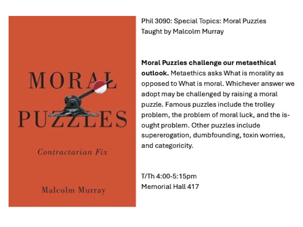 Philosophy 3090 - Moral Puzzles course poster