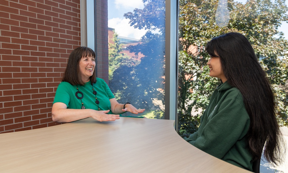 UPEI career counsellor Kylah Hennessey talking with a student