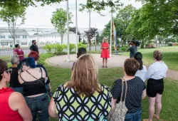 ms. jackie podger at the pride flag raising ceremony