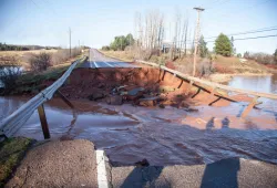 A road washed out by a storm