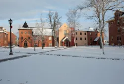 A building on campus on a sunny winter day