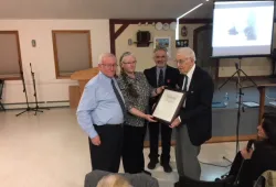 Left to right: The late George O’Connor, past-president of the BIS PEI; Mary Ellen Callaghan, current president; Patrick Fitzgerald, also a past-president; and the late Dr. Brendan O’Grady, BIS Patron, at the BIS in 2017. O’Connor was accepting the Dr. Brendan O’Grady Celtic Pathway Award at the BIS. Photo courtesy of Mary Ellen Callaghan.