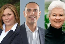 Three head shots placed side by side of a woman, a man, and a woman.