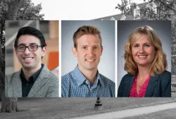 Three head shots of professors. Two on the left are men, the one on the right is a woman. 