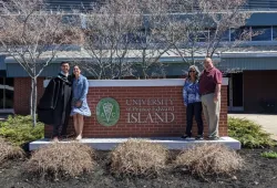 Dr. Andrew Cohen poses with his family outside of the Atlantic Veterinary College after the UPEI Convocation Ceremony. 