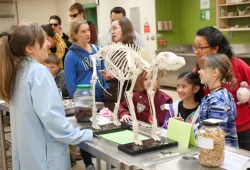 An AVC student shares information with guests in our anatomy lab. 