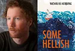 Writer Nicholas Herring and the cover of his debut novel, Some Hellish