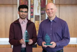 Aadesh Warren Nunkoo, UPEI Science Co-op Student of the Year, and Dr. James Polson, Co-op Employer of the Year.