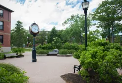 photo of campus clock in plaza