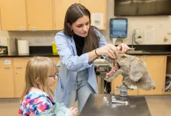 AVC DVM Student showing a child the teaching models