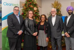 (Left to right): Hon. Steven Myers, Minister of Environment, Energy and Climate Action, Sandra Moore, director of Cleantech Innovation Centre, Dr. Marva Sweeney-Nixon, UPEI associate vice-president research and dean of graduate studies, Dr. Sandy MacDonald, Holland College President, and Dr. Kuljeet Grewal, assistant professor Faculty of Sustainable Design Engineering at UPEI