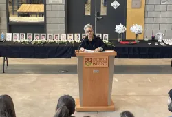 Dr. Ann Braithwaite, diversity and social justice studies program coordinator at UPEI speaks to the crowd at the candlelight vigil on December 6