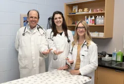 Drs. Etienne Côté, Abigail Martin, and Lynne O’Sullivan, co-lead investigators on clinical trials to treat cardiac tumours in dogs