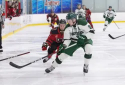 Cole Larkin and the UPEI Men’s Hockey Panthers, shown here in a previous game against the University of New Brunswick Reds, will welcome the Reds on November 19 in UPEI’s only home game of the week.