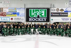 Members of the UPEI Men’s Hockey Panthers gathered for Alumni Day during the 2024–25 season at MacLauchlan Arena. The annual celebration returns Friday, January 23, highlighted by the induction of Greg Gravel in the UPEI Hall of Fame, Green and White Games, and a marquee matchup against the Dalhousie Tigers.