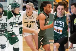 UPEI Panthers Chiara Esposito, Ben McFarlane, Lily Vrugteman, Kyree Thompson, Colin Blanchard, and Jack MacFadyen