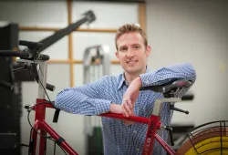 student and stationary bike