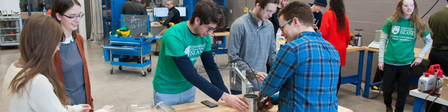 Students work on projects in a large lab