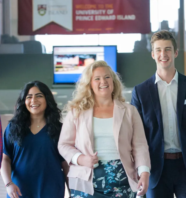 business students in corridor