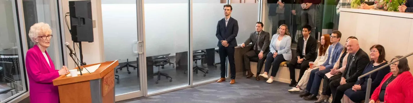 Catherine Callbeck announcing the opening of the Centre for Entrepreneurship