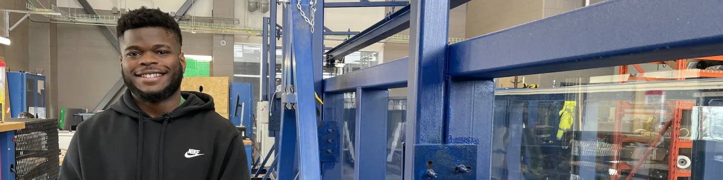 upei student elvis nyong in the tow and wave tank project bay 