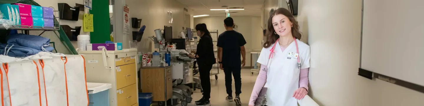 UPEI nursing student Maya White in a hallway at the Queen Elizabeth Hospital