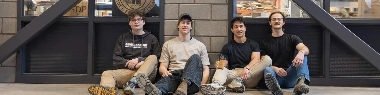 four engineering students in the Faculty of Sustainable Design Engineering building