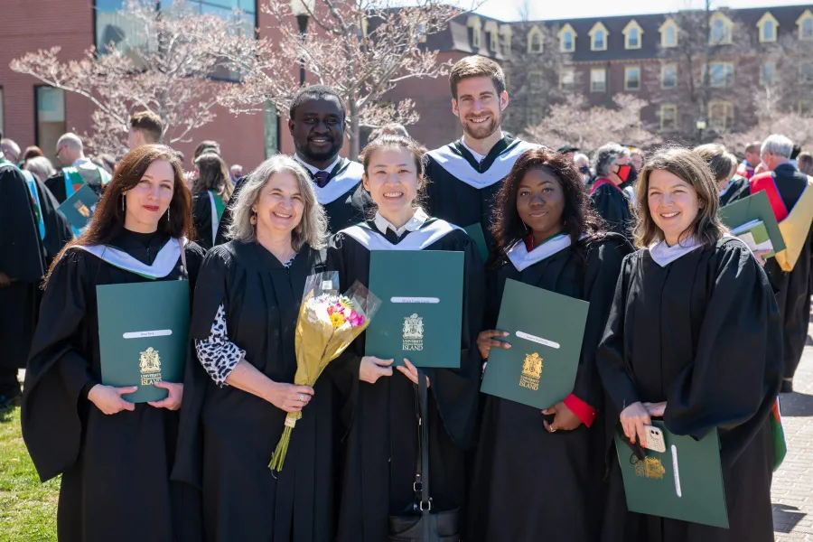 a group of six Master of Arts in Island Studies graduates at UPEI Convocation