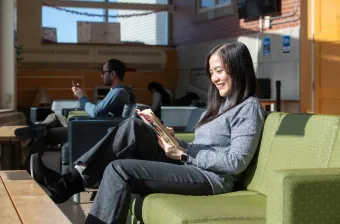 a UPEI business student in the W. A. Murphy Student Centre